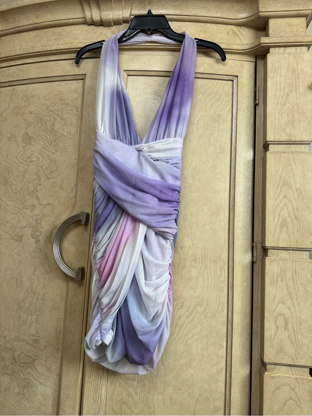 Zara One-Shoulder Ombre Wrap Dress in Lavender, White and Pink